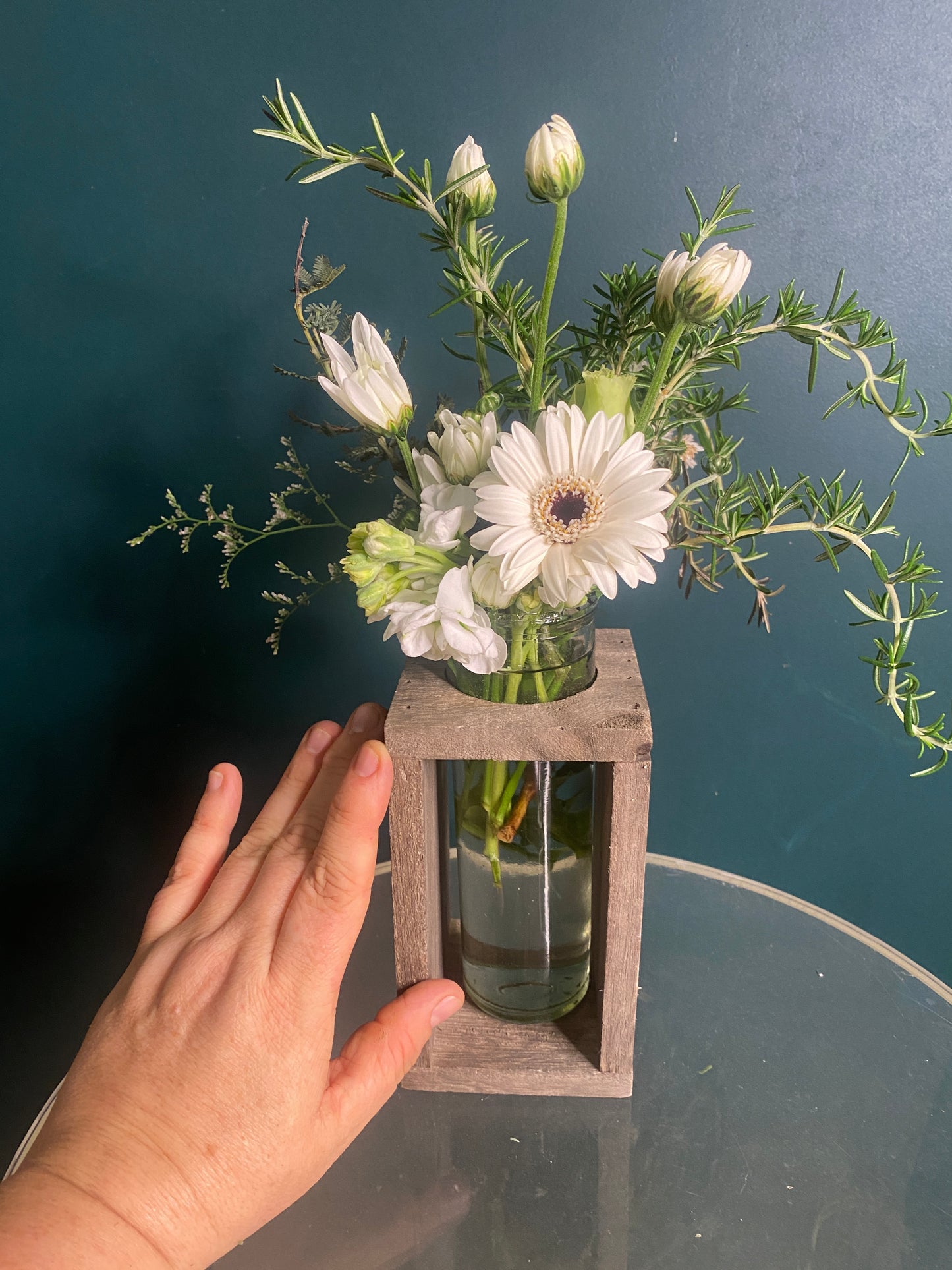 A single size Blooming Buds vase in whites and greens