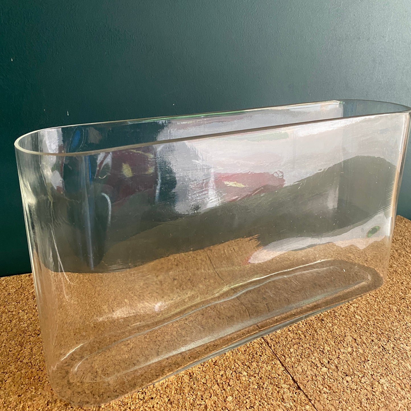 Curved trough florist vase in clear glass
