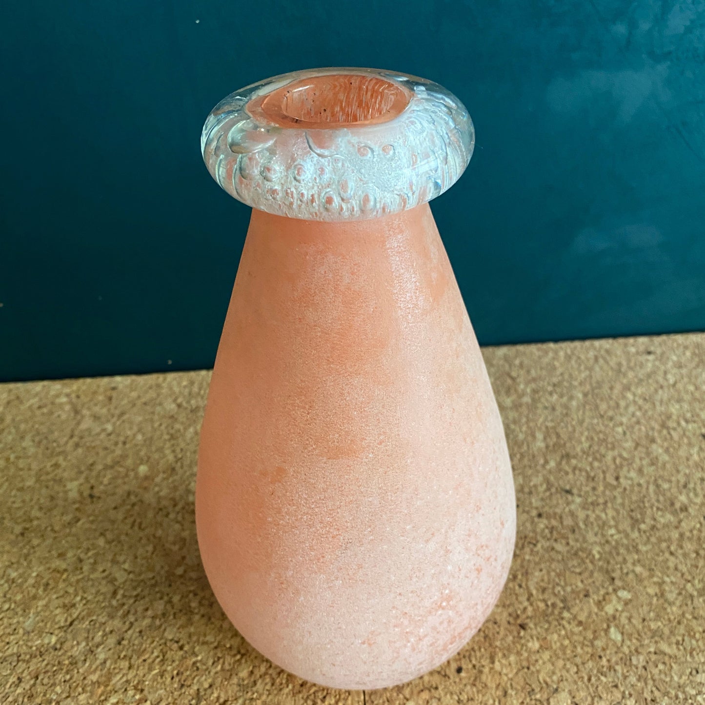 Pink handblown glass vase with cone shape