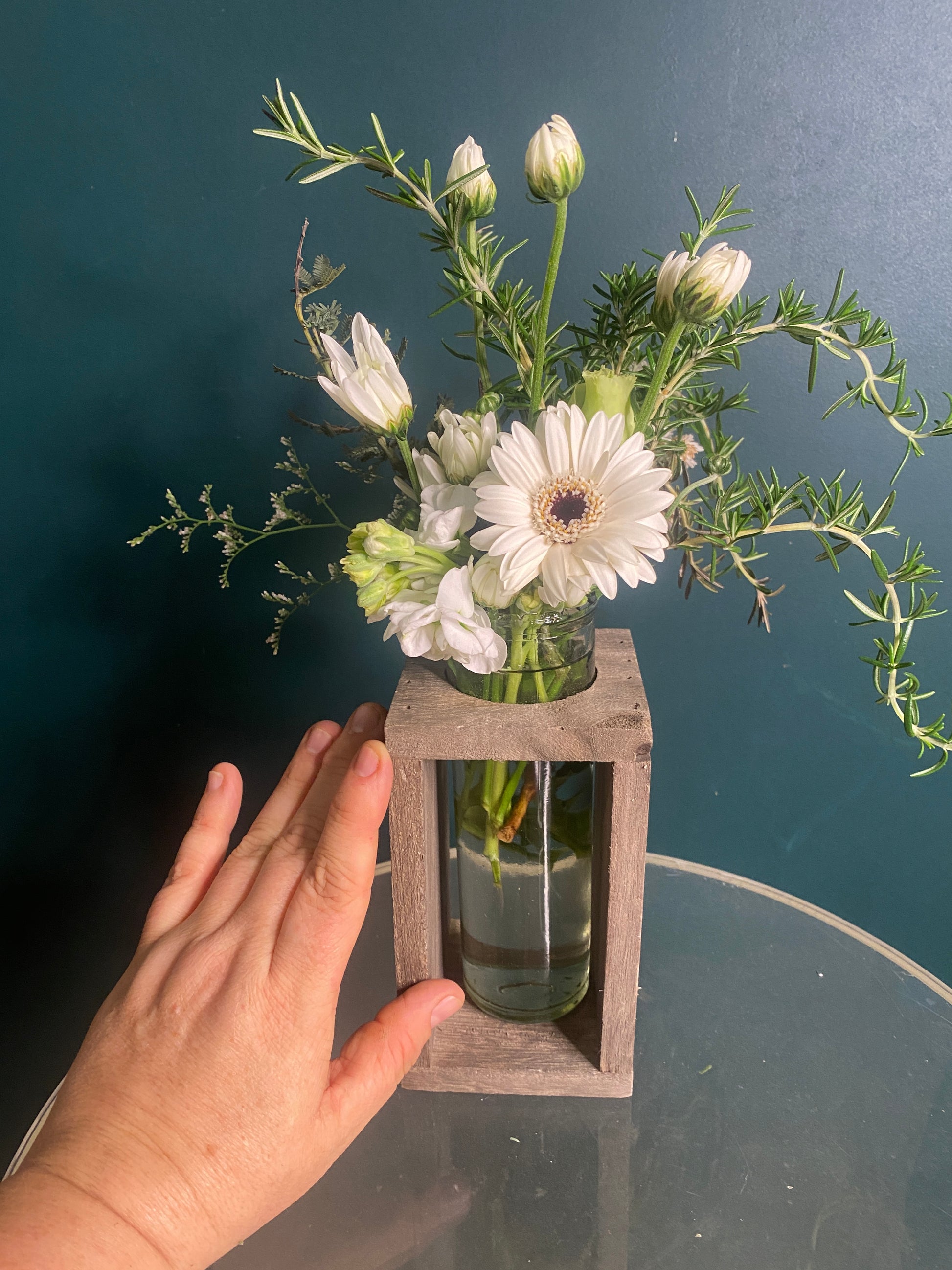 A single size Blooming Buds vase in whites and greens