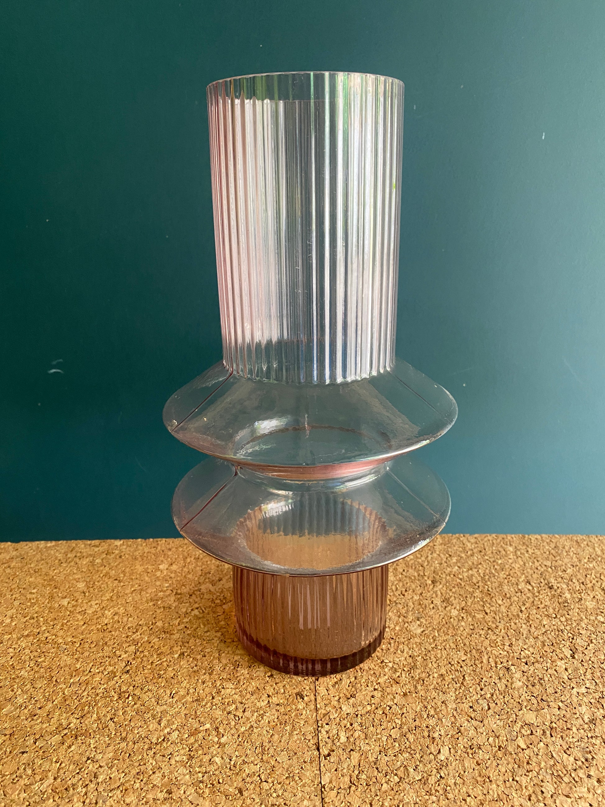 Tall Marmoset Found ribbed vase in stunning art deco shape, and ribbed  pink glass