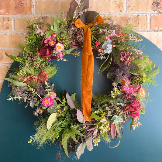 Bold Botanicals Wreath in pink, red and plum - Signature style